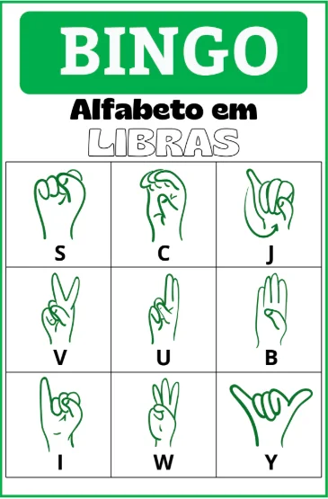 Outra cartela de Bingo do alfabeto em Libras