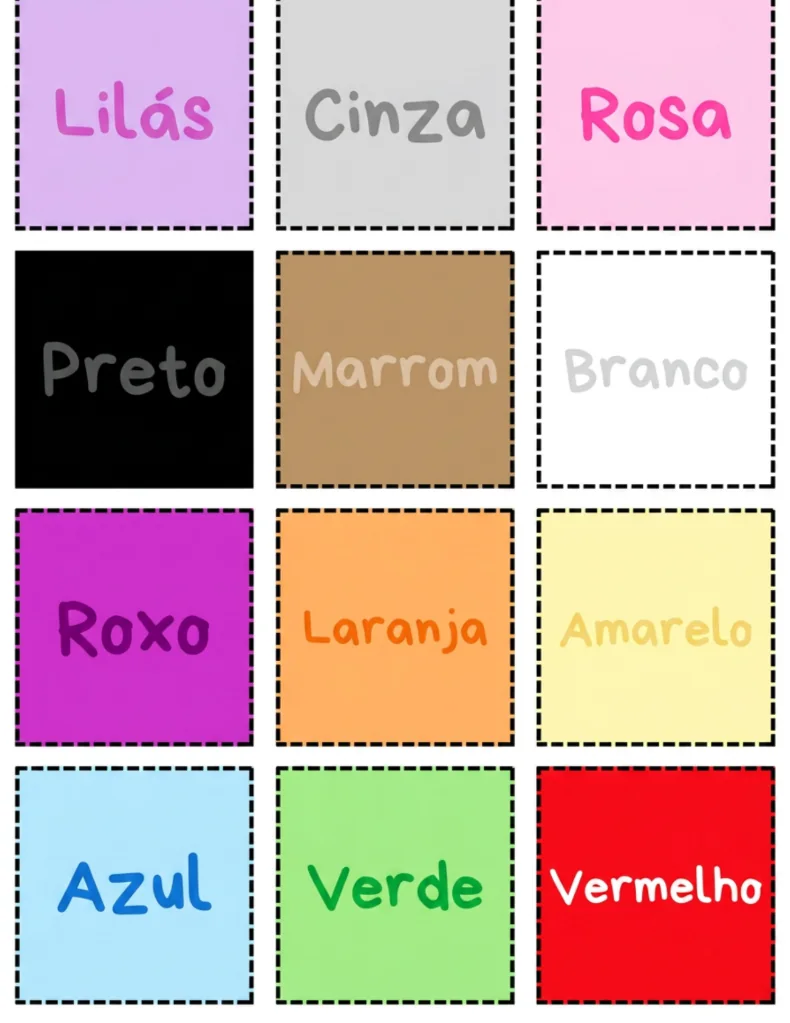 Cards coloridos de sinais e cores